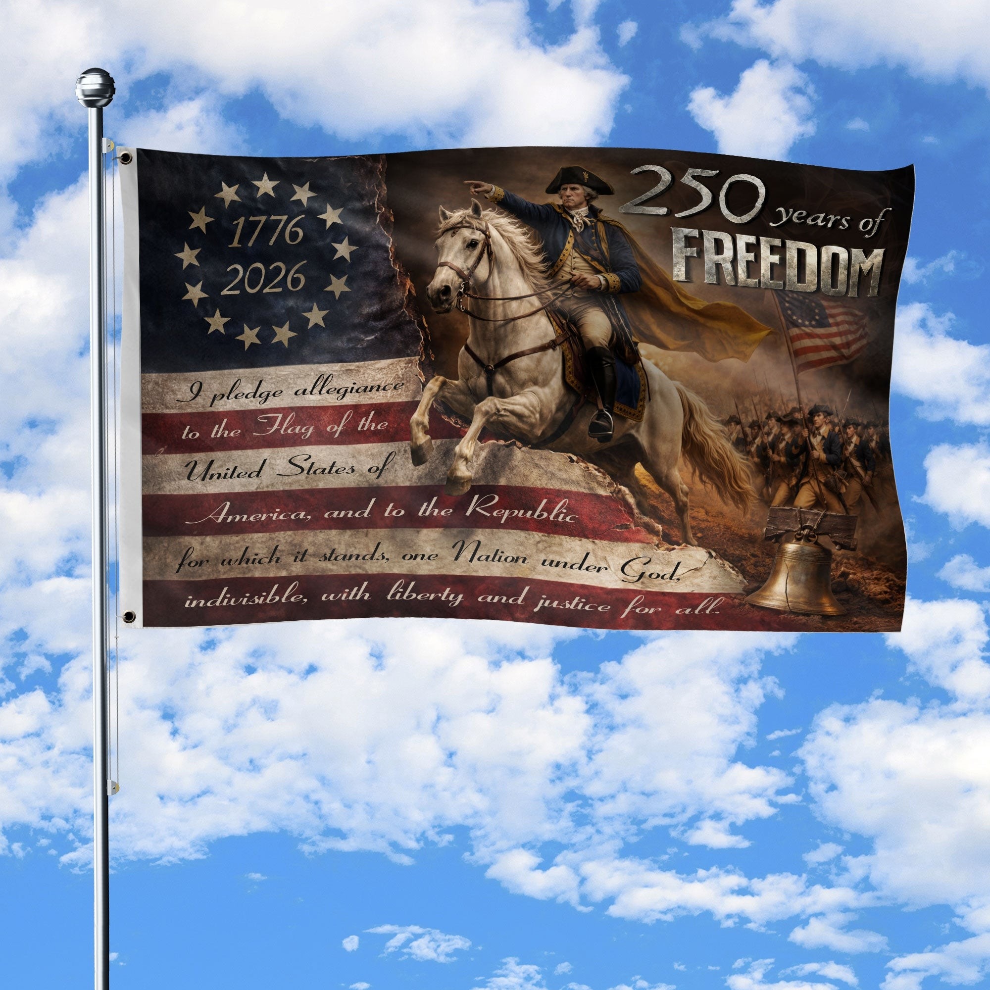 George Washington 250 Years Freedom House Flag 1776-2026 Patriotic Eagle Decor
