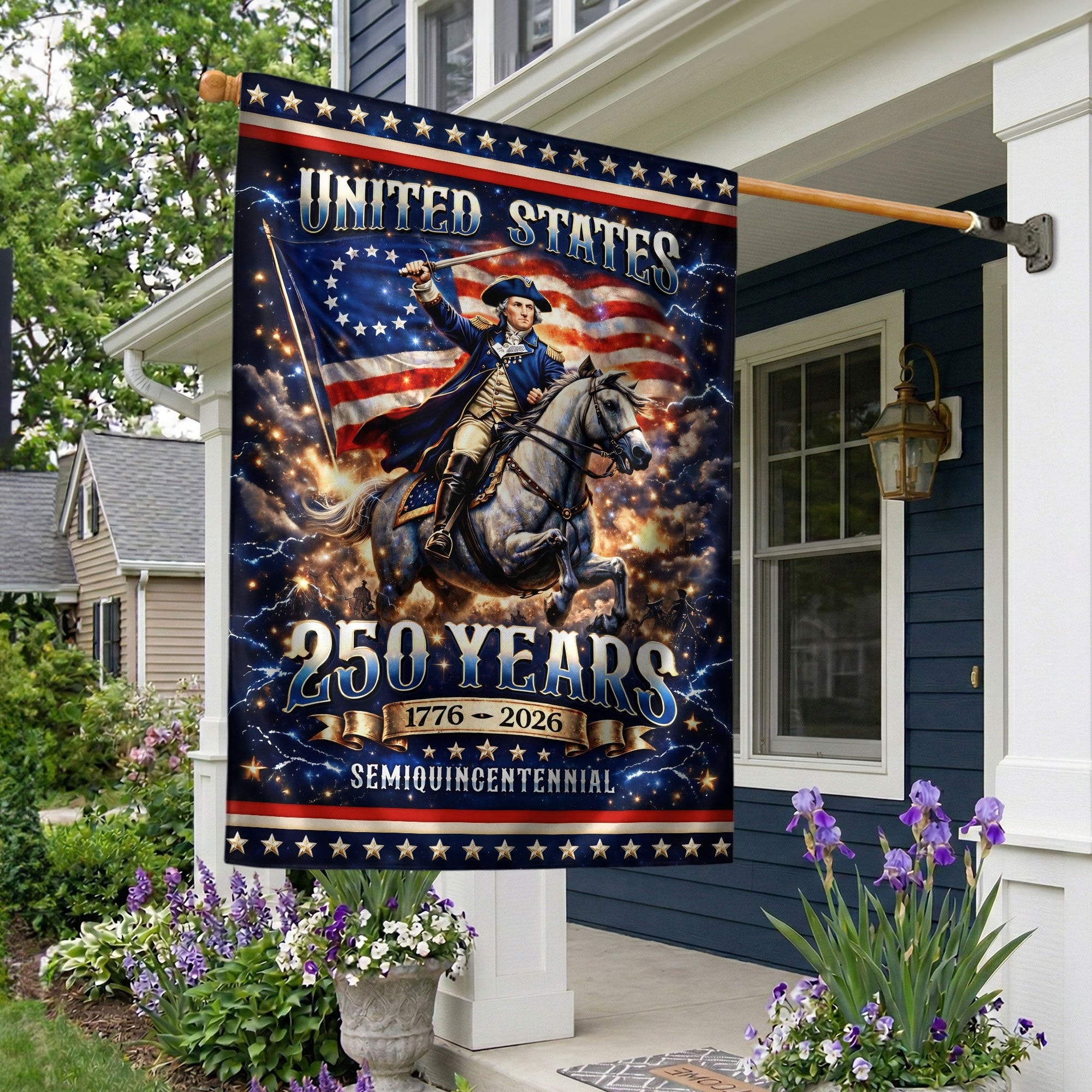 George Washington on Horse 250th USA Anniversary 1776-2026 Double Sided House Flag