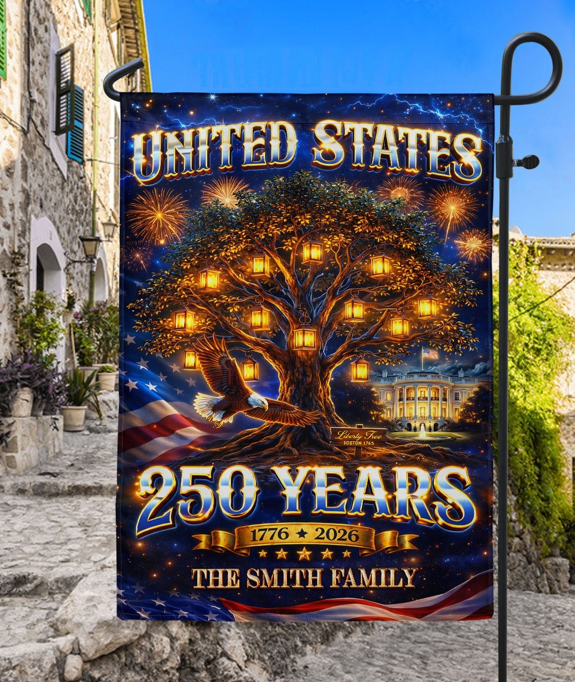 Custom Family Name Liberty Tree Garden Flag 1776-2026 250 Years Freedom Yard Decor