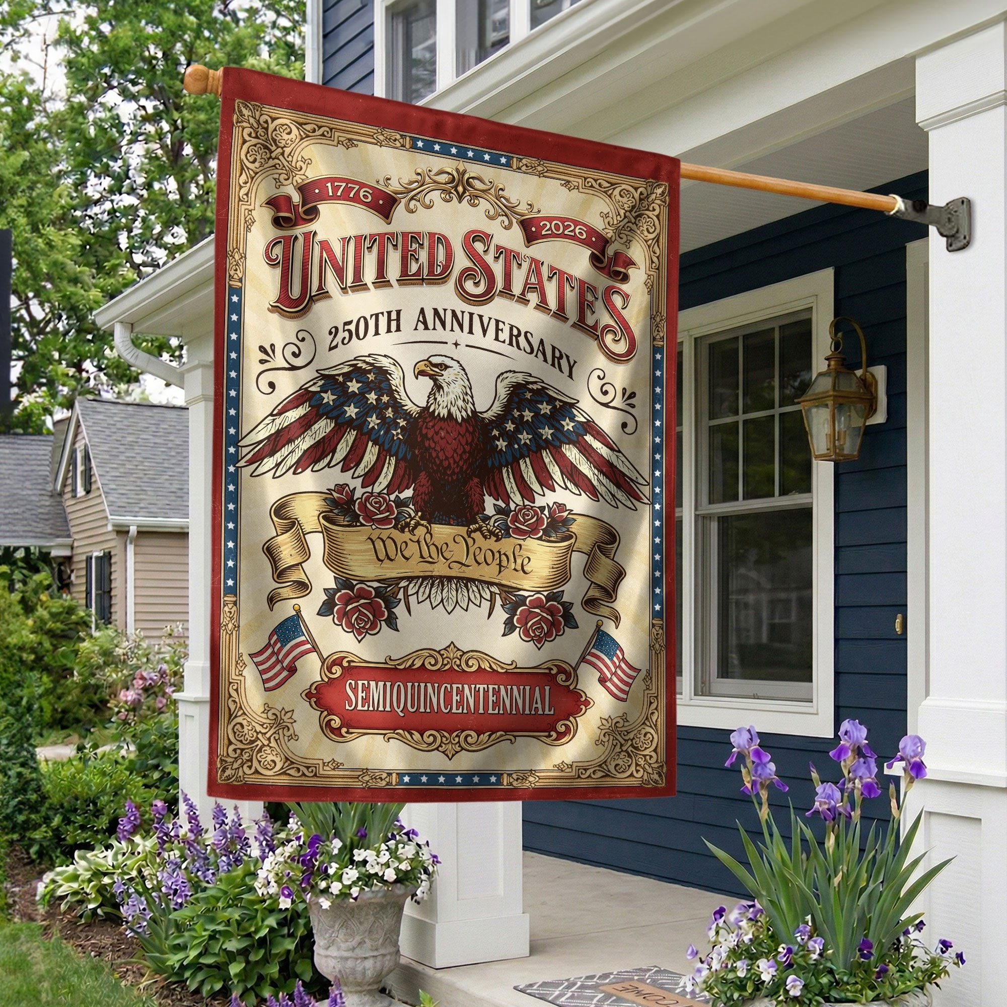 We The People 250 Years United States 1776-2026 Anniversary House Flag Bald Eagle Double Sided